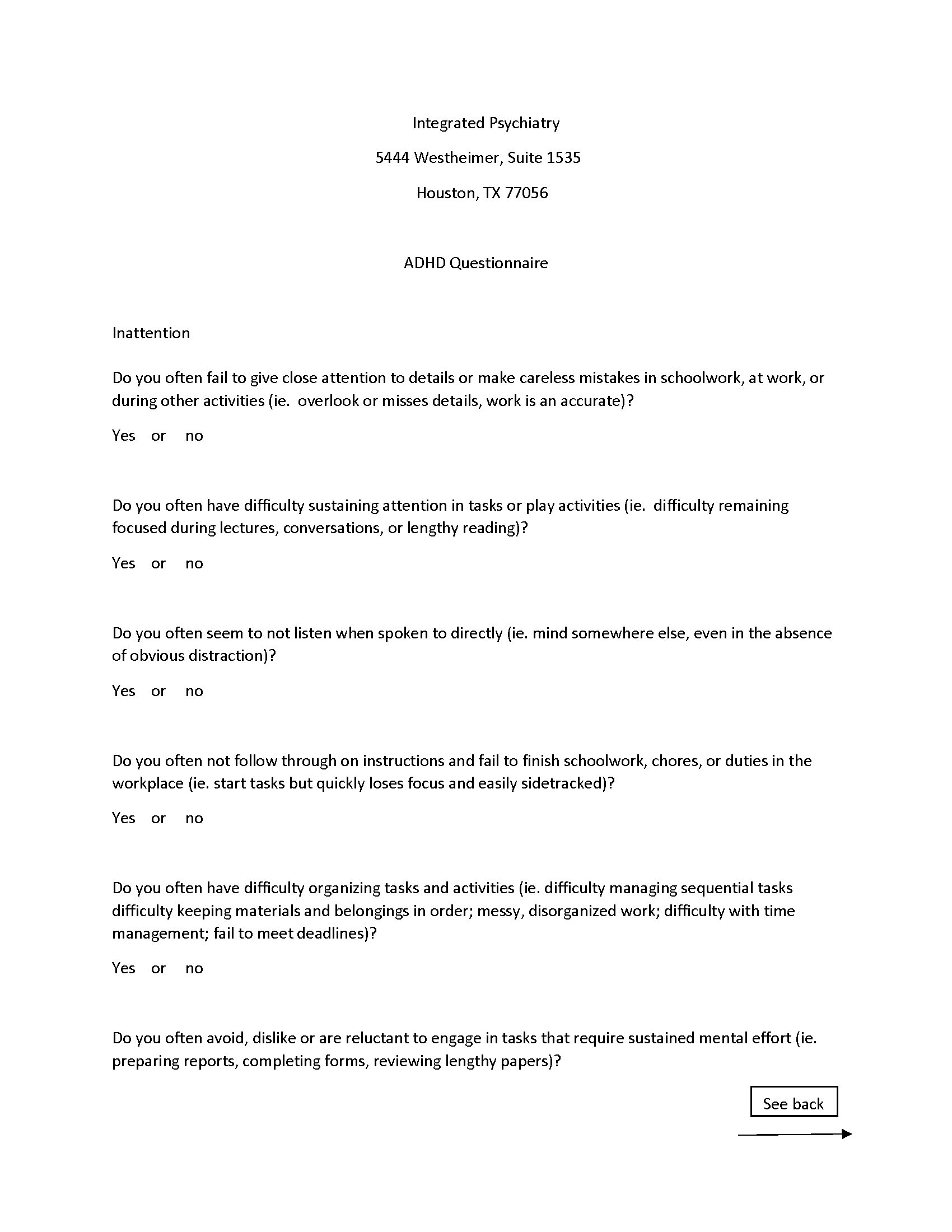 Forms Integrated Psychiatry